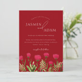 Crimson Red Poppies Monogram Bruiloft Kaart (Staand voorkant)