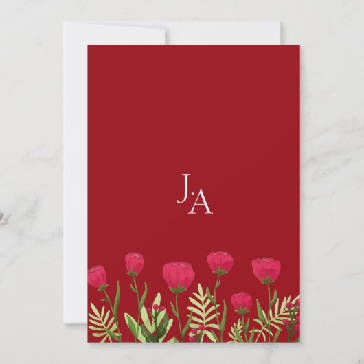 Crimson Red Poppies Monogram Bruiloft Kaart (Achterkant)