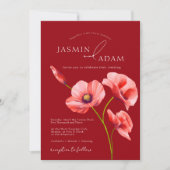 Crimson Red Poppies Monogram Bruiloft Kaart (Voorkant)