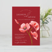 Crimson Red Poppies Monogram Bruiloft Kaart (Staand voorkant)