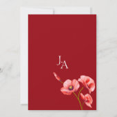 Crimson Red Poppies Monogram Bruiloft Kaart (Achterkant)