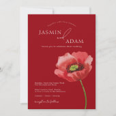 Crimson Red Poppy Floral Monogram Bruiloft Kaart (Voorkant)