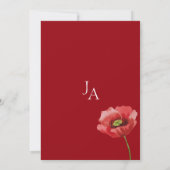 Crimson Red Poppy Floral Monogram Bruiloft Kaart (Achterkant)