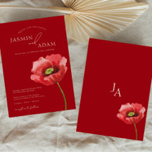 Crimson Red Poppy Floral Monogram Bruiloft