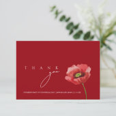 Crimson Red Poppy Monogram Bruiloft Bedankkaart (Staand voorkant)