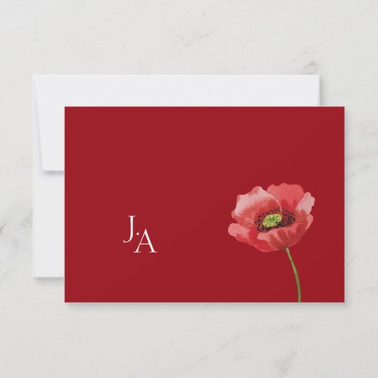 Crimson Red Poppy Monogram Bruiloft Bedankkaart (Achterkant)