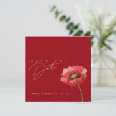 Crimson Red Poppy Monogram Bruiloft Opslaan De Dat Save The Date (Staand voorkant)