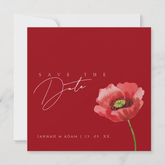 Crimson Red Poppy Monogram Bruiloft Opslaan De Dat Save The Date (Voorkant)