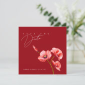 Crimson Red Poppy Wildflower Bruiloft Save The Dat Date (Staand voorkant)