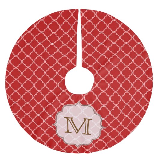 Crimson Red Quartefoil Monogram Initialen boomrok Kerstboom Rok (Voorkant)