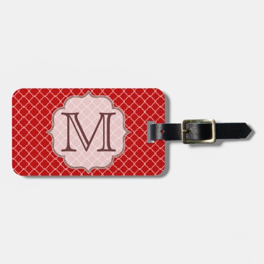 Crimson Red Quarterfoil Latti Monogram Bagagelabel (Voorkant horizontaal)