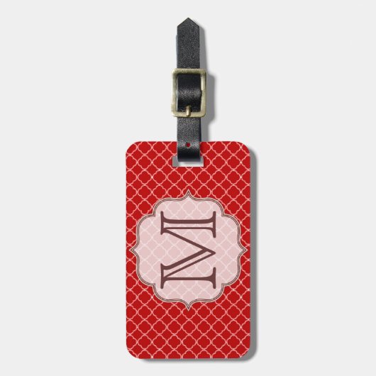 Crimson Red Quarterfoil Latti Monogram Bagagelabel (Voorkant verticaal)