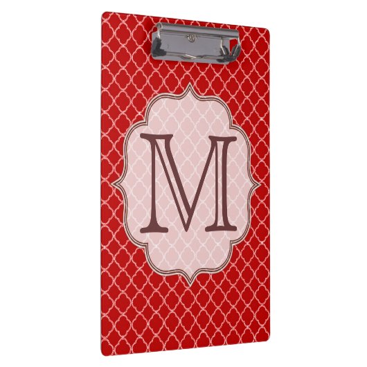 Crimson Red Quarterfoil Latti Monogram Clip Board Klembord (Rechts)