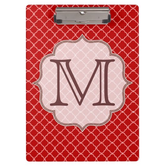 Crimson Red Quarterfoil Latti Monogram Clip Board Klembord (Voorkant)