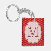 Crimson Red Quarterfoil Latti Monogram Sleutelhang Sleutelhanger (Voorkant Links)