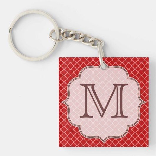 Crimson Red Quarterfoil Latti Monogram Sleutelhang Sleutelhanger (Voorkant)