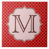Crimson Red Quarterfoil Monogram Display Tile Tegeltje (Voorkant)