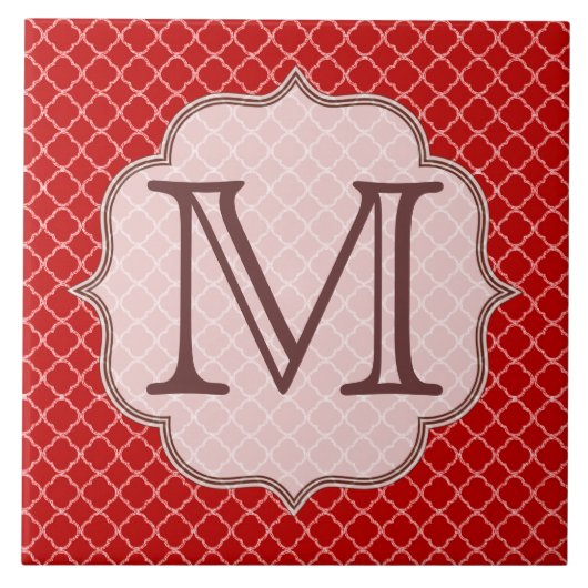 Crimson Red Quarterfoil Monogram Display Tile Tegeltje (Voorkant)