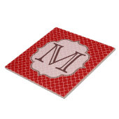 Crimson Red Quarterfoil Monogram Display Tile Tegeltje (Zijkant)