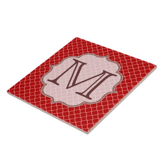 Crimson Red Quarterfoil Monogram Display Tile Tegeltje (Zijkant)