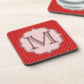 Crimson Red Quarterfoil Monogram Drink Onderzetter (Linkerzijde)