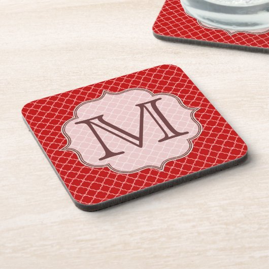 Crimson Red Quarterfoil Monogram Drink Onderzetter (Linkerzijde)