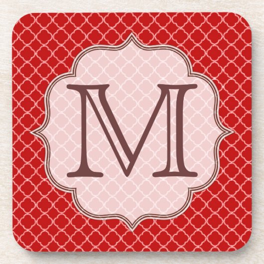 Crimson Red Quarterfoil Monogram Drink Onderzetter (Voorkant)
