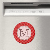 Crimson Red Quarterfoil Monogram Initiaal Magnet (Insitu (Vaatwasser))