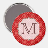 Crimson Red Quarterfoil Monogram Initiaal Magnet (Voorkant / Achterkant)