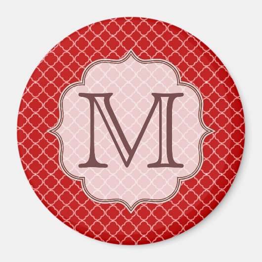 Crimson Red Quarterfoil Monogram Initiaal Magnet (Voorkant)