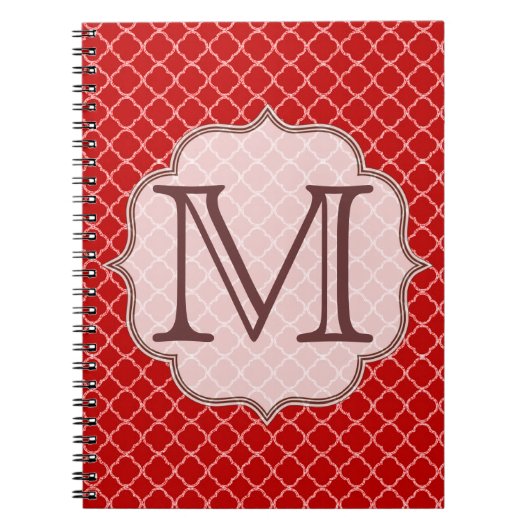 Crimson Red Quaterfoil Latti Monogram Notitieboek (Voorkant)