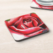 Crimson Red Rose - originele waterverf kunst Drankjes Onderzetter (Linkerzijde)