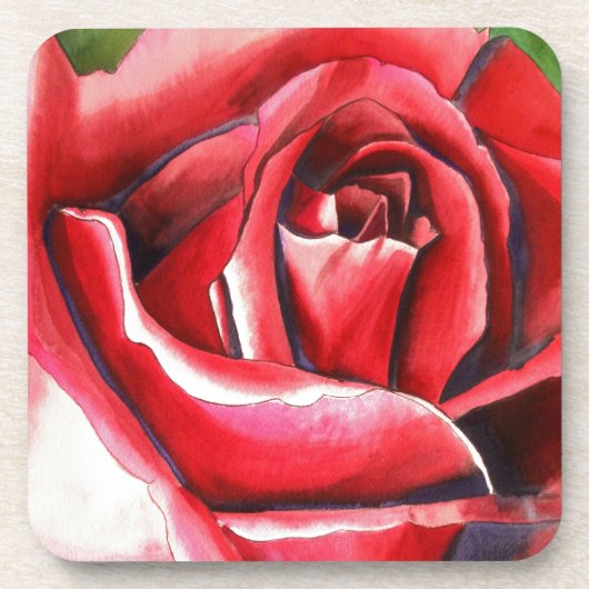 Crimson Red Rose - originele waterverf kunst Drankjes Onderzetter (Voorkant)