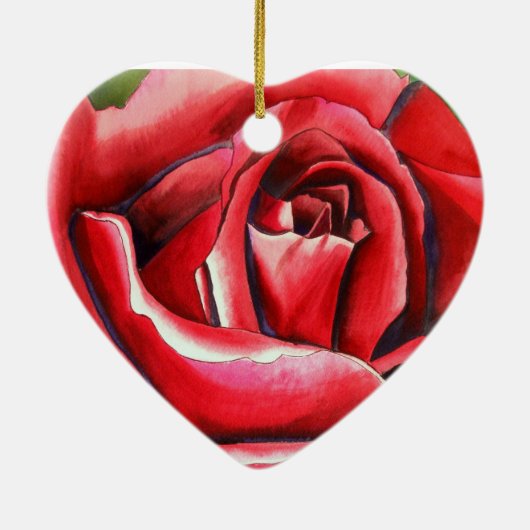 Crimson Red Rose - originele waterverf kunst Keramisch Ornament (Achterkant)