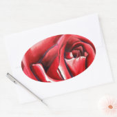 Crimson Red Rose - originele waterverf kunst Ovale Sticker (Envelop)