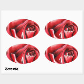 Crimson Red Rose - originele waterverf kunst Ovale Sticker (Vel)