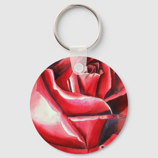 Crimson Red Rose - originele waterverf kunst Sleutelhanger (Voorkant)