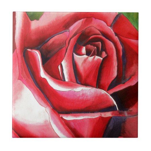 Crimson Red Rose - originele waterverf kunst Tegeltje (Voorkant)