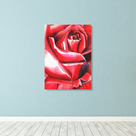 Crimson Red Rose - schilderij van de originele wat Canvas Afdruk (Insitu (Houten vloer))