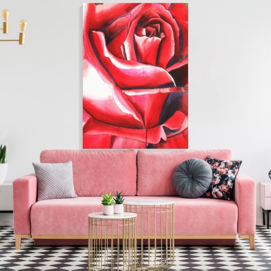 Crimson Red Rose - schilderij van de originele wat Canvas Afdruk (Insitu (Woonkamer))