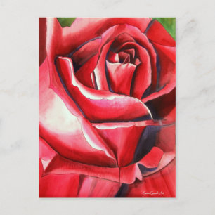 Crimson Red Rose waterverf originele kunstmacro Briefkaart