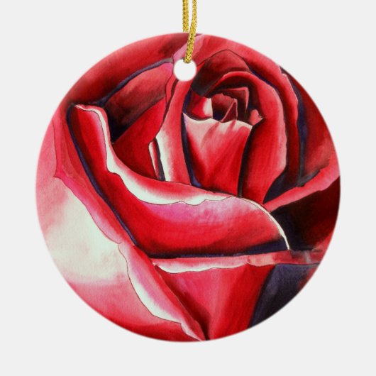 Crimson Red Rose waterverf originele kunstmacro Keramisch Ornament (Voorkant)