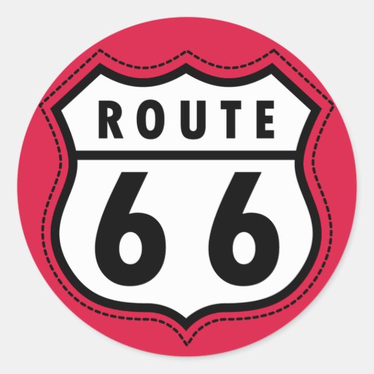 Crimson Red Route 66 Road Sign Ronde Sticker (Voorkant)