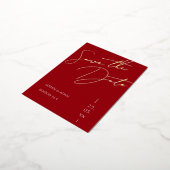 Crimson Red Script Wedding Save the Date Gold Folie Uitnodiging Briefkaart (Gedraaid)