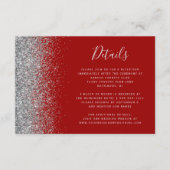 Crimson Red Silver Glitter Edge Wedding Details Informatiekaartje (Voorkant)