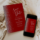 Crimson Red Silver Glitter Save the Date Aankondiging