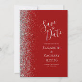 Crimson Red Silver Glitter Save the Date Aankondiging (Voorkant)