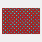 Crimson Red Silver Green Turquoise Blue Stars Inpakpapier Vel (Voorkant)