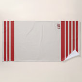 Crimson Red Simple Stripe Aangepaste naam Strandlaken (Voorkant)