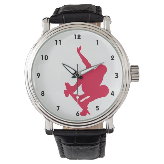 Crimson Red Skateboard Horloge (Voorkant)